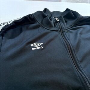 Umbro Mens Track Jacket Black White Logo Tape Full Zip Mock Neck XXL